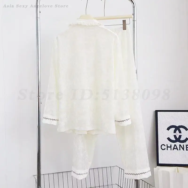 Conjunto de pijamas de terciopelo para otoño e invierno, ropa de casa, ropa de dormir de terciopelo cálida para Mujer, Top y pantalón de manga larga, Pijama para Mujer, ropa de descanso