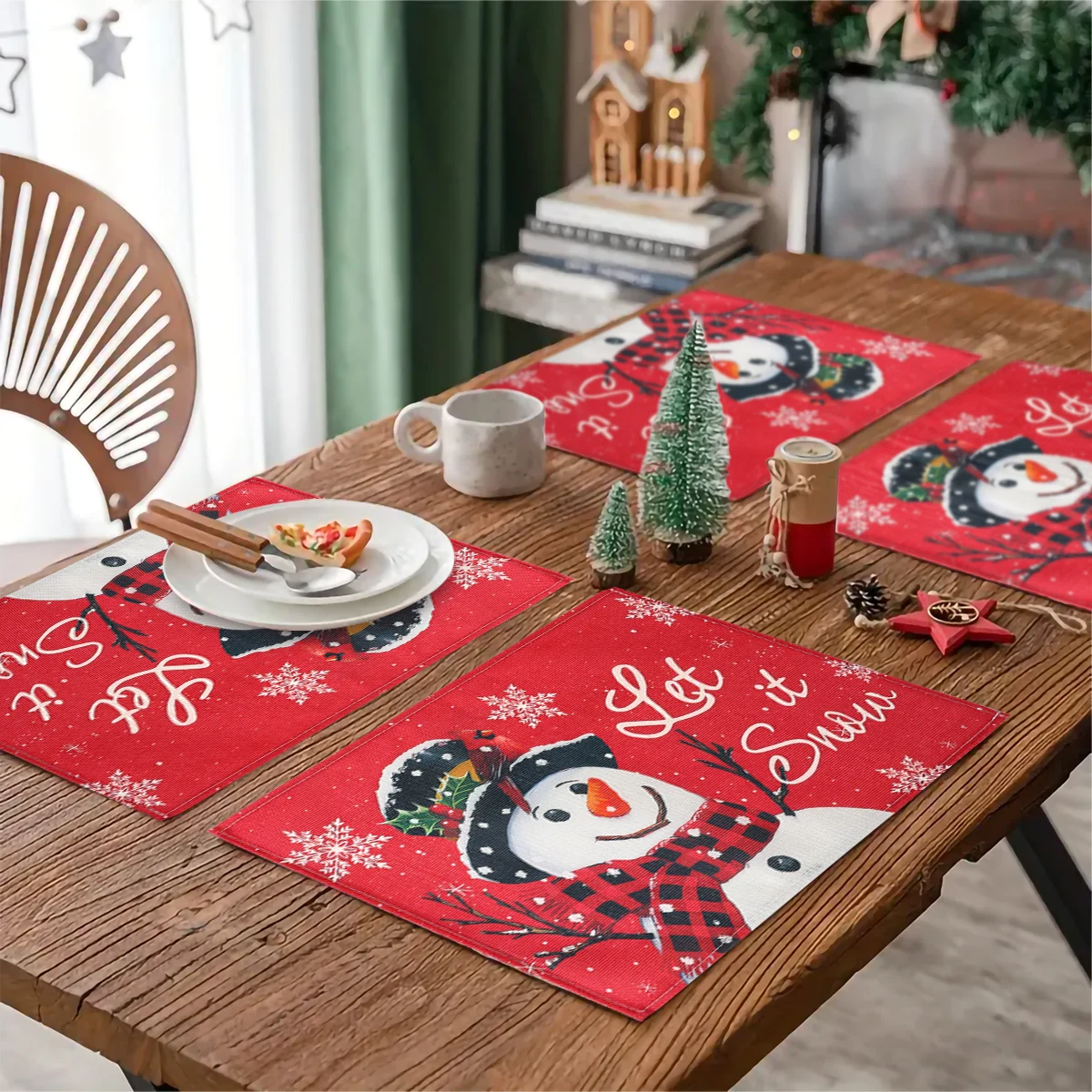 Christmas Linen Table Runner Placemat Set Merry Christmas Decoration for Home 2024 Navidad Xmas Dining Table Decor New Year 2025