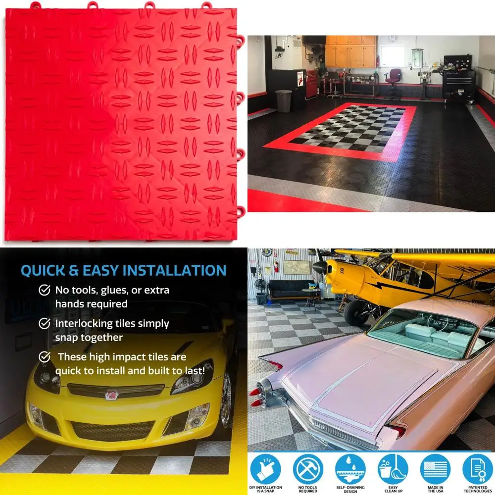 

Non-Slip Heavy-Duty Copolymer Garage Floor Tiles, Easy Install, Durable, 48-Pack of 12x12 Inch Red Tiles