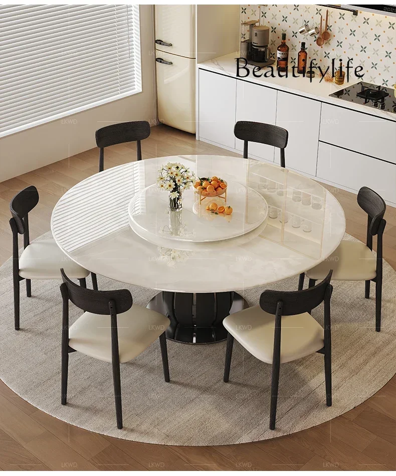 Imported Natural Marble round Dining Table and Chair Assemblage Zone Turntable Solid Wood Retro Minimalist round Table