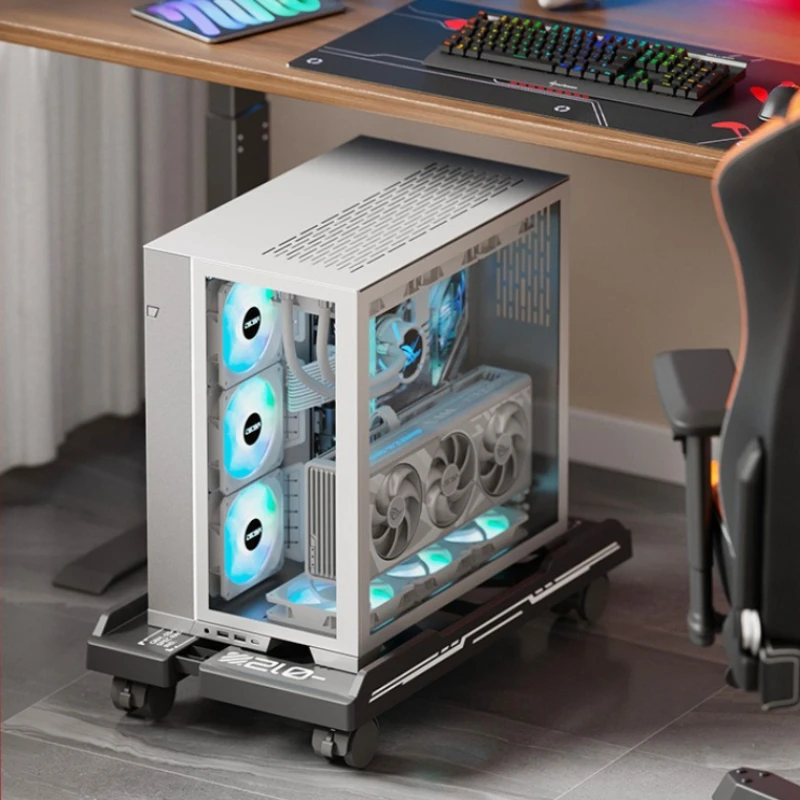 Adjustable Mobile PC Tower Stand with Wheels Retractable Computer Host Bracket CPU Holder Heat Dissipation Plastic Rack