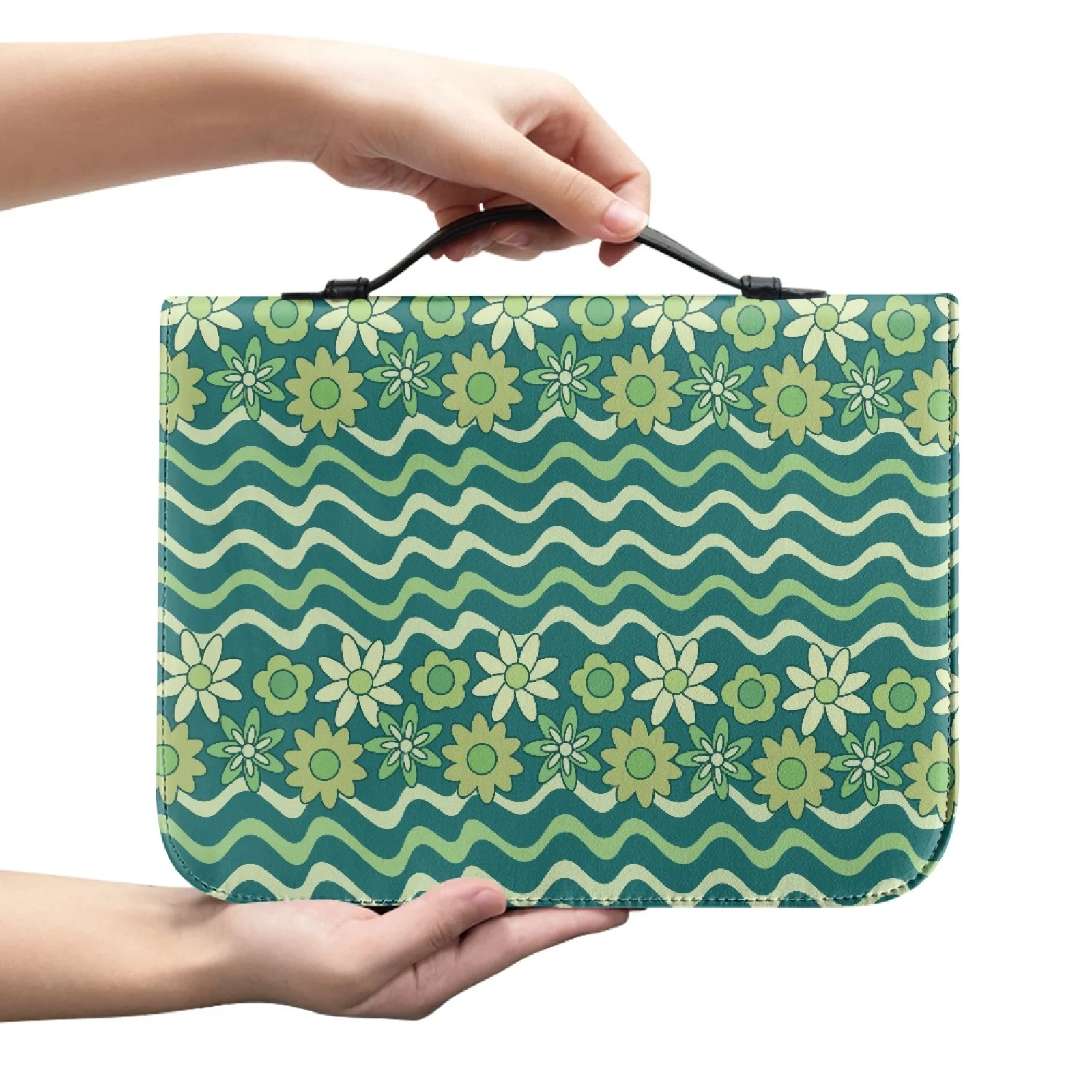 XIXIRIMIDO Green Wave Daisies 2026 Collection Lightweight Bible Cover for Men PU Leather Church Bible Bag
