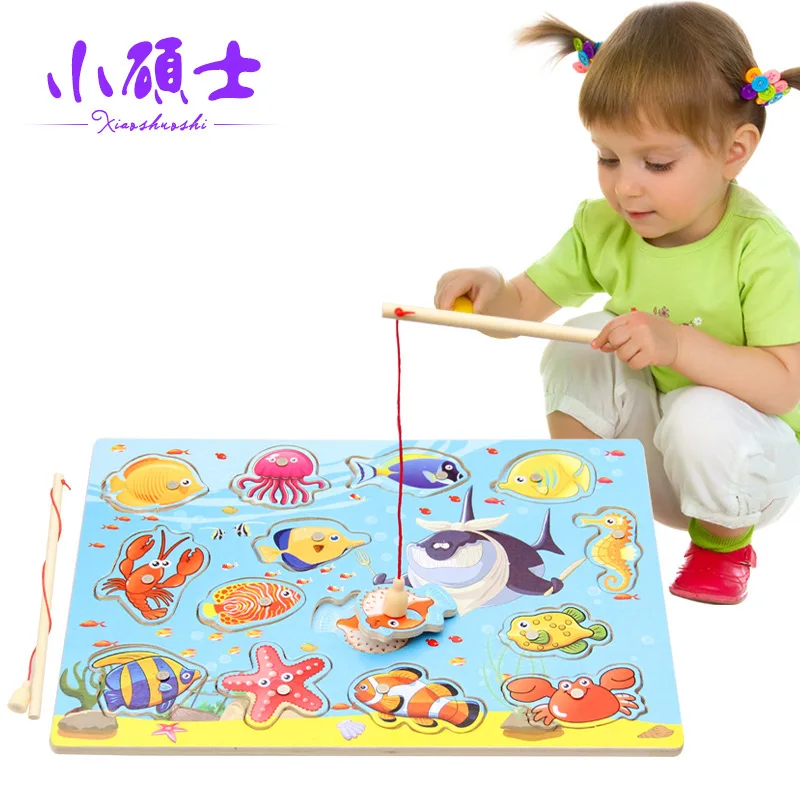 Children's Magnetic Fishing Toys Wooden Fishing Puzzles Educational Fishing Toys Multifunctional Games Interactive Training