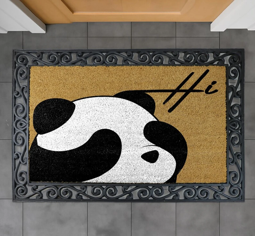 Custom Panda Doormat Personalized Name Welcome Mat Non Slip Outdoor Entry Rug Front Door Animal Lover Home Decor Gift