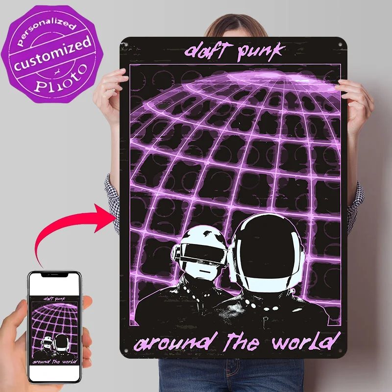 Daft Punk Around The World Poster Retro 3D Printed Metal Signs Customized Wall Hanging Gift for Decoration Room Tin Sign Art Man