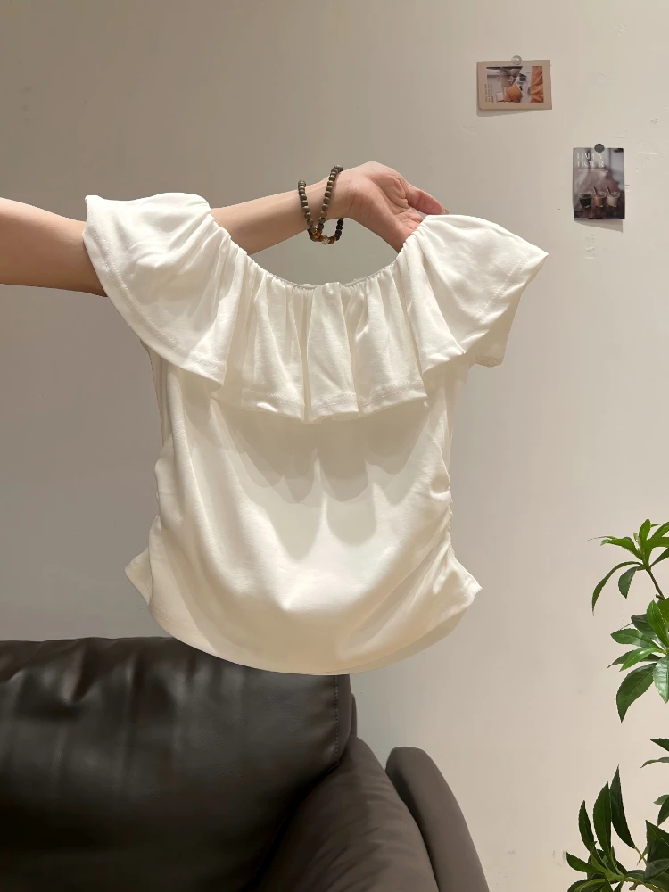 

High Quality Casual T shirt Sexy Slim Short Sleeves Fashion Trend Solid Women Clothing y2k Tops Basic pure cotton One character