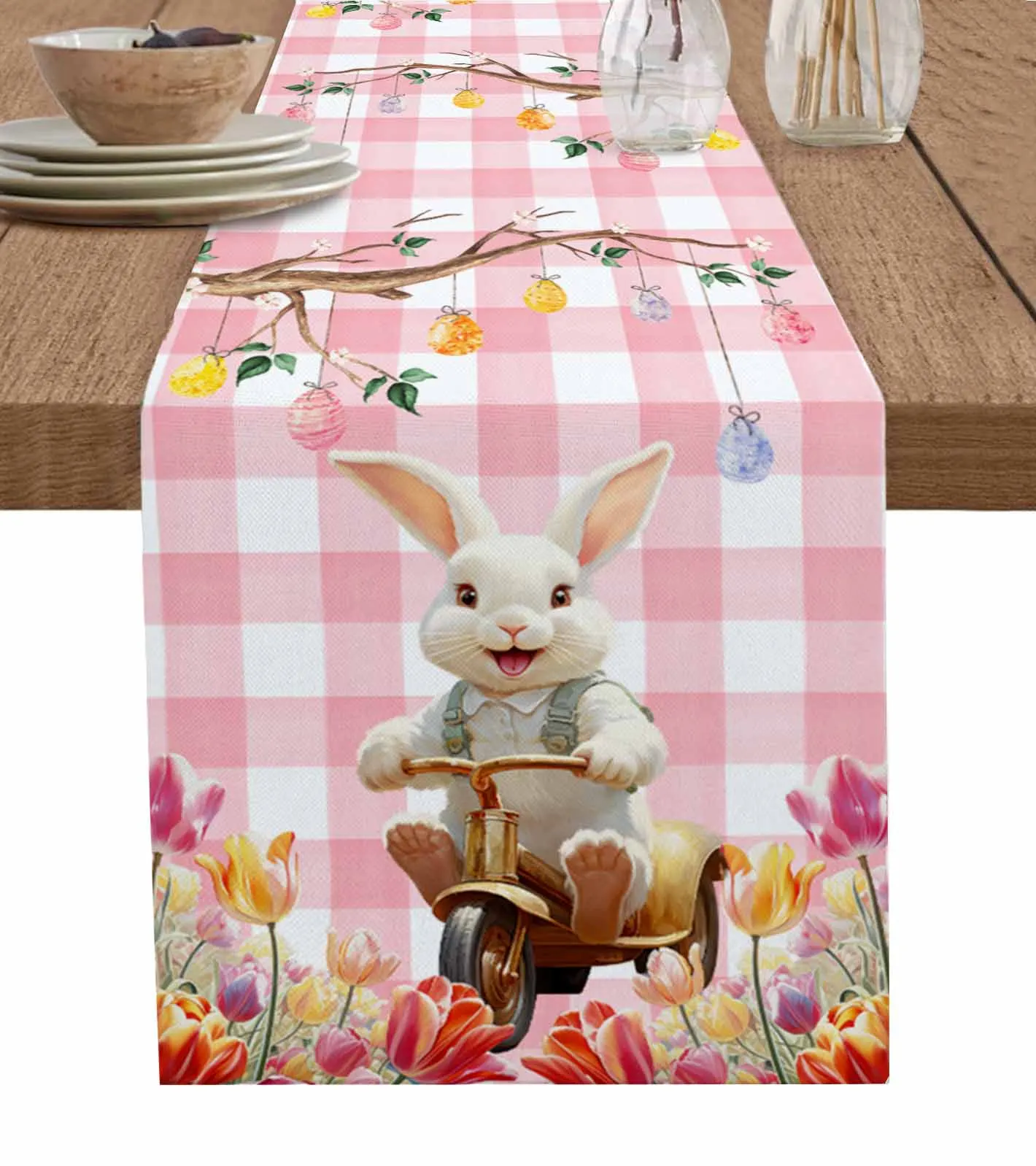 

Easter Herbaceous Plant Rabbit Watercolor Decorations Coffee Table Decor Tablecloth Table Kitchen Decorative Table Runner