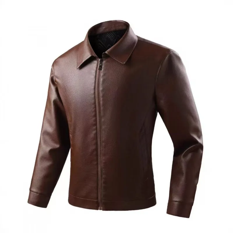 Men's Leather Jacket, Faux Leather, Men's Top, Turn-down Collar, Long Sleeves, Versatile for Casual, Business, and Holiday Outings, No Ironing Required, Easy to Care for