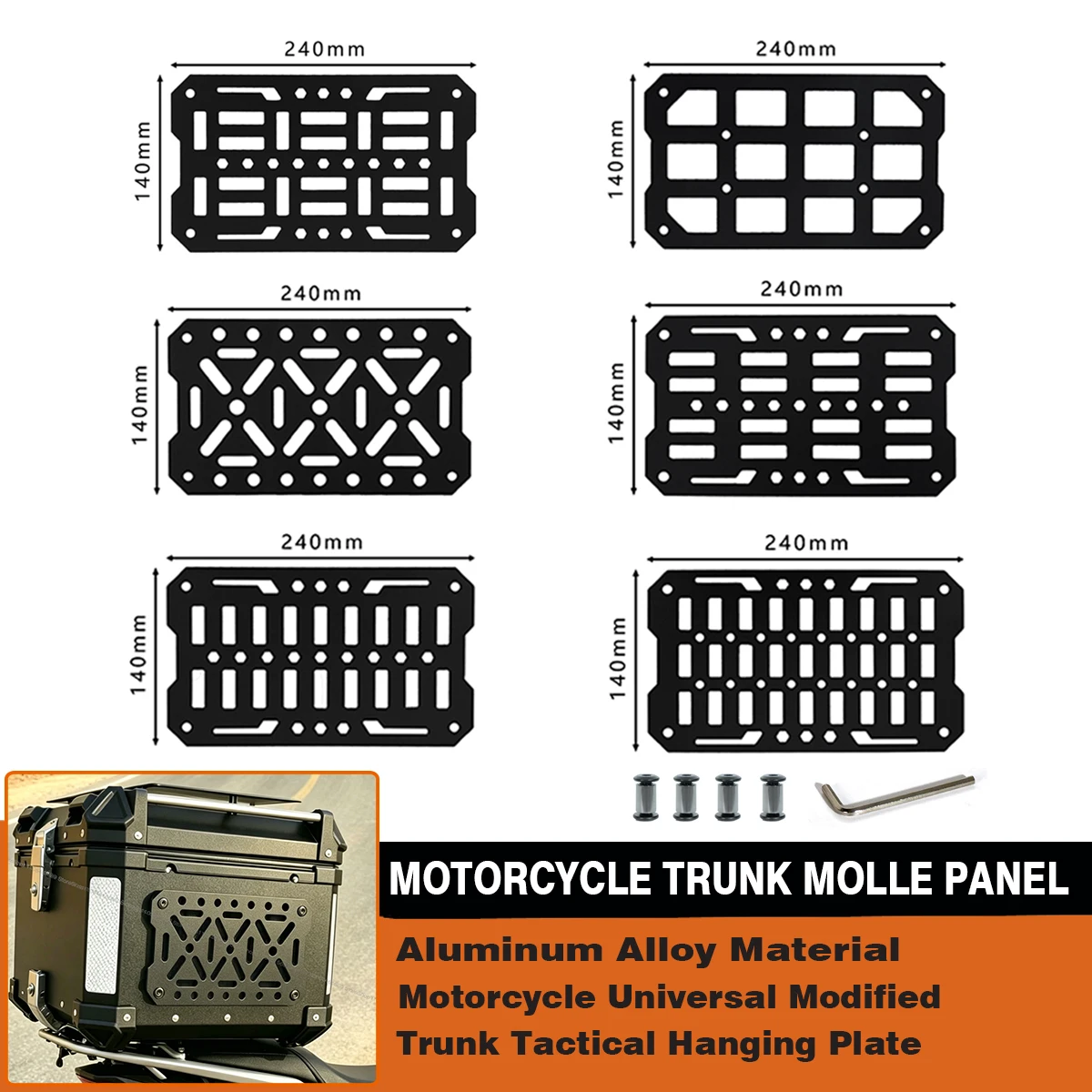 

Motorcycle Molle Panel For Trunk Storage Aluminum Alloy Waterproof Tactical Universal Side Box Organiz Quick-Install Storage Box
