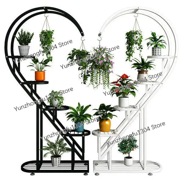 

Flower Stand Balcony Multi-Layer Jardiniere Living Room Shelf Floor Multi-Layer Decoration Indoor Iron Heart-Shaped Flower Stand