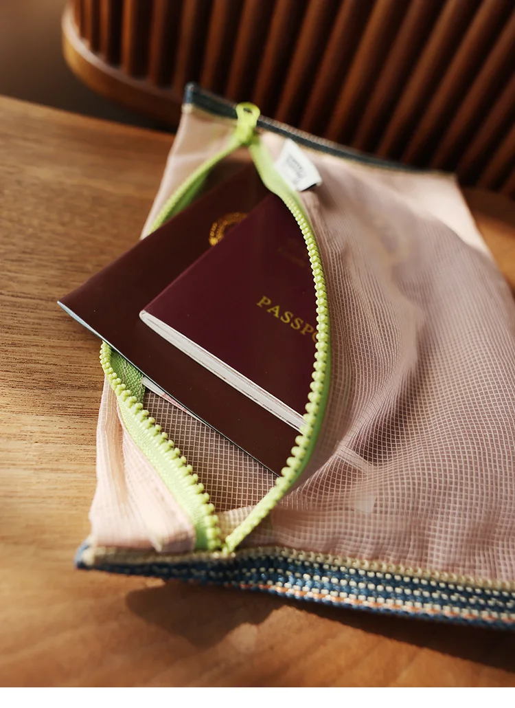 Translucent Mesh Nylon Storage Bag ID Bag Travel Ticket Data Line Pen Storage Portable Thin Foldable Cosmetic Bag Pencil Case