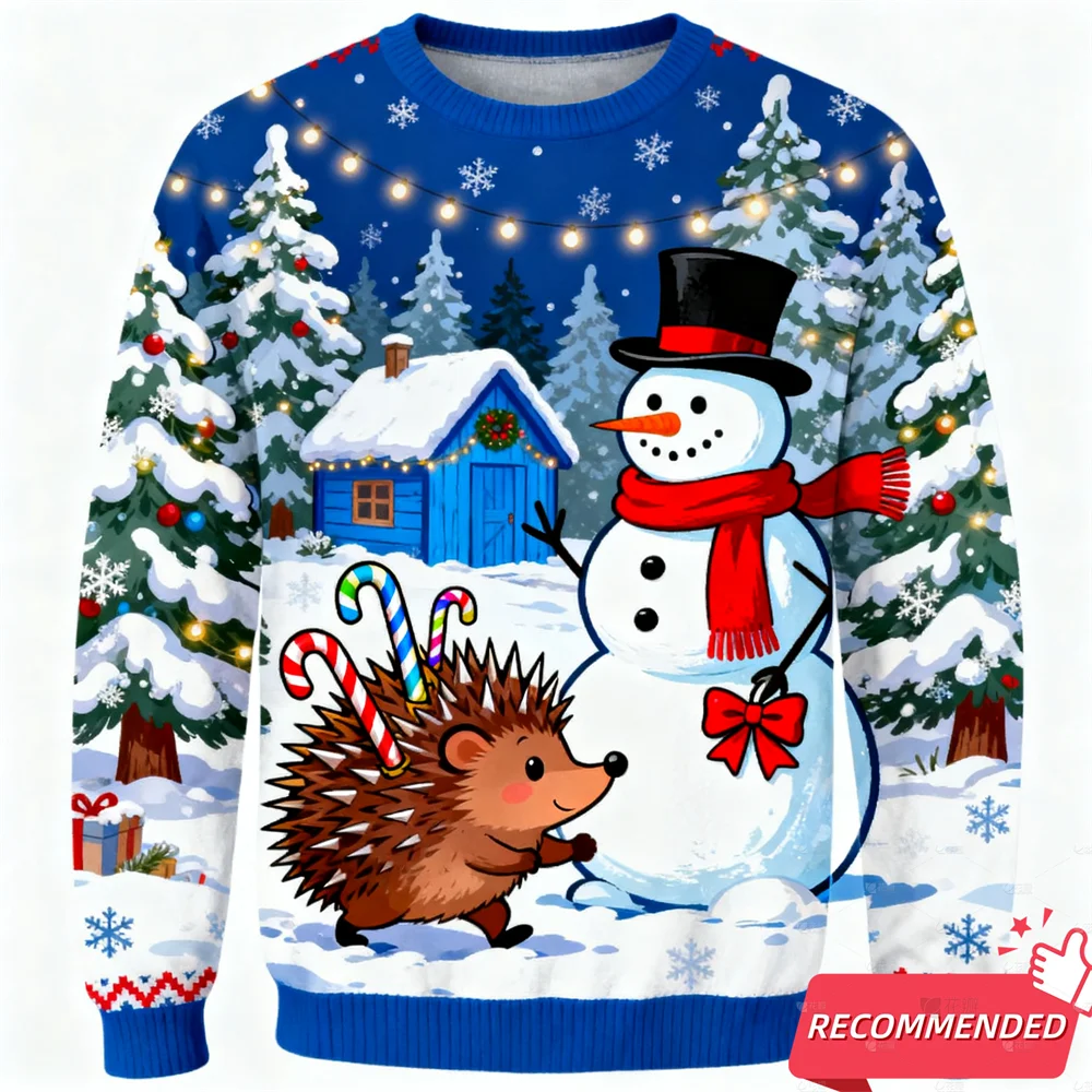 لطيف السنجاب القنفذ الجرافيك القبيح عيد الميلاد سترة للنساء الملابس سانتا الكرتون البلوفرات للجنسين البلوز البوليستر القمم #4