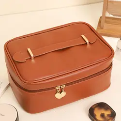 Large Capacity Ins Cosmetics Organizer Bag Square PU Leather Portable Handheld Cosmetic Bag