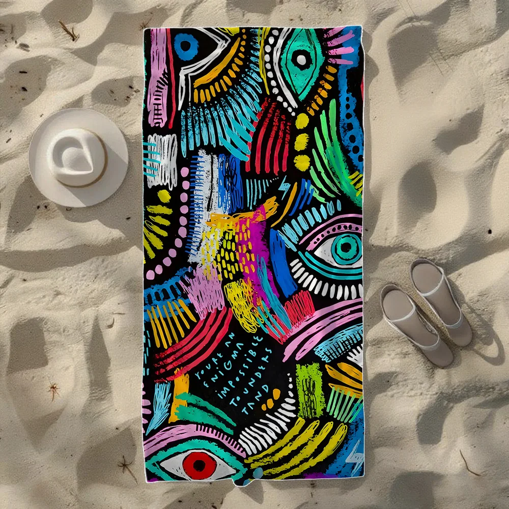 Evil Eye & Coastal Crab & Surfboard Pattern Beach Towel, Soft Durable Quick-Drying, Ideal For Summer Beach, Swimming & Camping