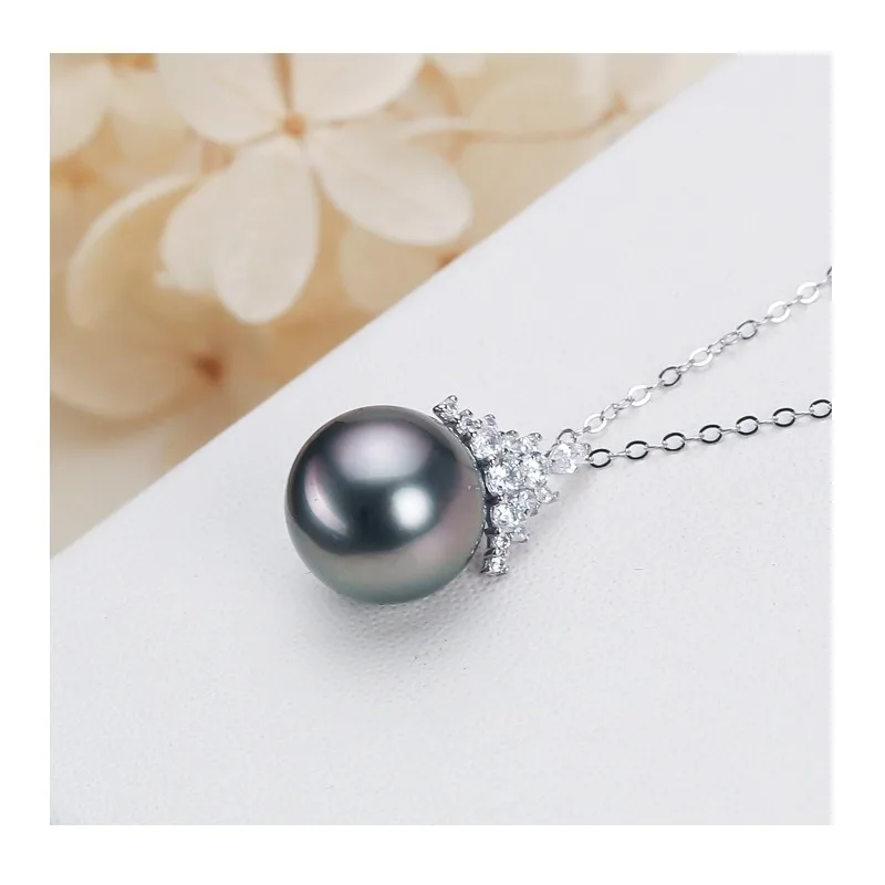 

Seawater Tahiti Black Pearl Gold Pendant Ice Queen Perfect Round Pearl Neck Necklace Women