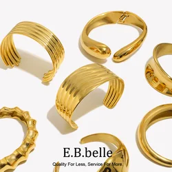 E.B.belle Spiral Bamboo Knot Smooth Concave Geometric Exaggerated Multi layered 18K Gold Plated Jewelry316L Stainless Steel