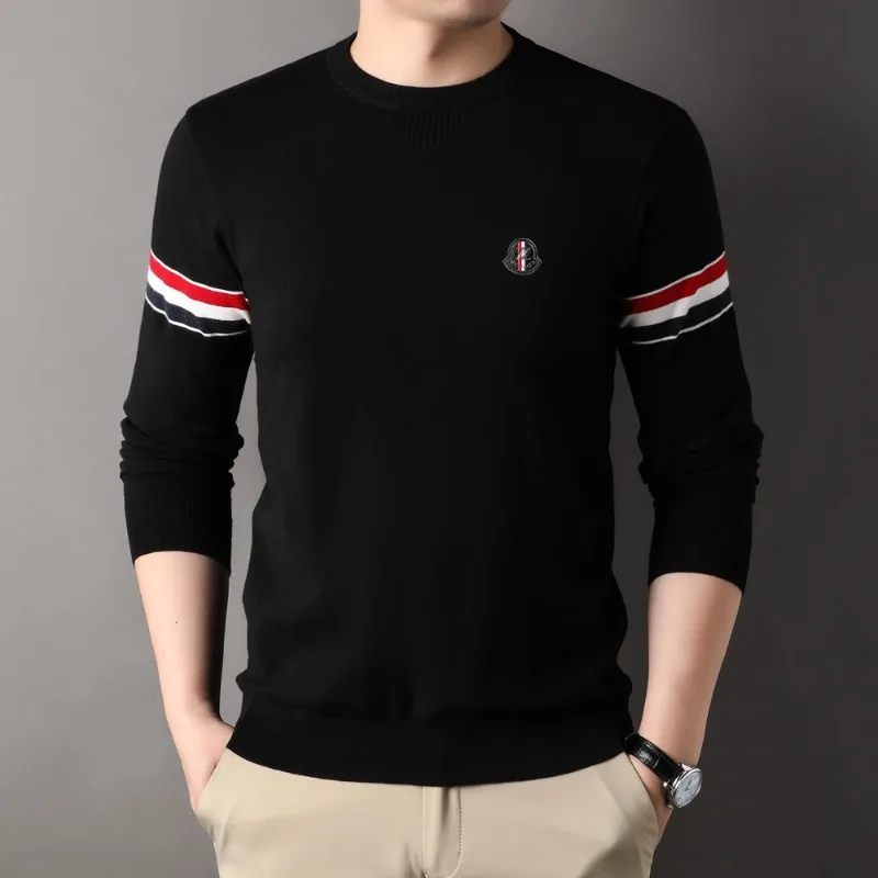 2024 Autumn and Winter New Men\'s Fashionable Round Neck Base Sweater Classic Casual Striped Fashionable Men\'s Pullover Sweater