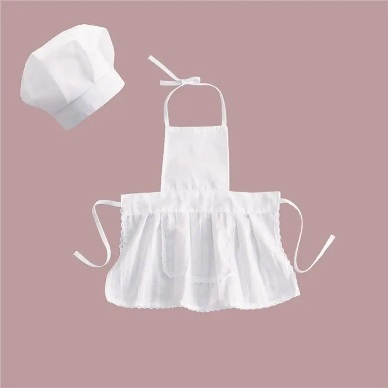 76hf 2 pcs Baby Chef Apron Dan Hat Bayi Anak Putih Kostum Kostum Fotografi Prop Bayi Baru lahir Apron