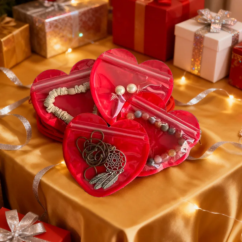 100 Stück rote Liebesherz-Backverpackung für Schmuck, selbstklebende Beutel, Partyzubehör, herzförmiger Liebes-Versiegelungsbeutel, Hochzeitsdekoration