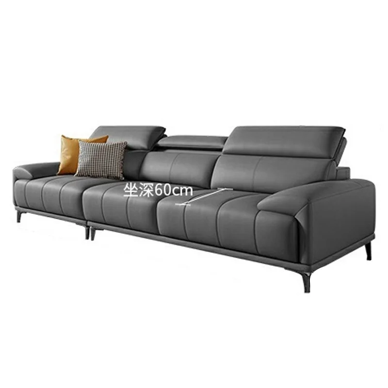 

Sofa first layer cowhide Italian minimalist sofa multi-person straight row sofa adjustable headrest