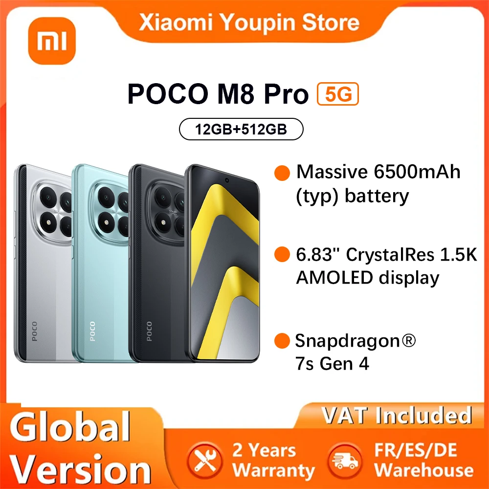 Globale Version POCO M8 Pro 5G Smartphone 6,83 Zoll Snapdragon ®   7s Gen 4 6500mAh IP69K 50MP Hauptkamera 100W Bluetooth 5.4 NFC Xiaomi