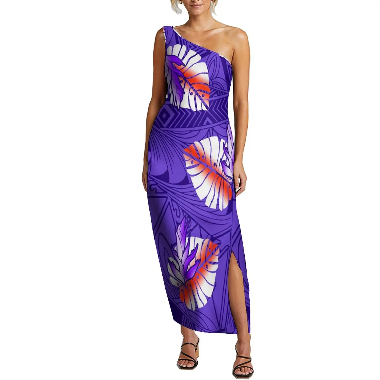 Summer Women\'S Diagonal Shoulder Dress Hawaii Polynesian Maxi Dress Party Elegant Dress Support Design