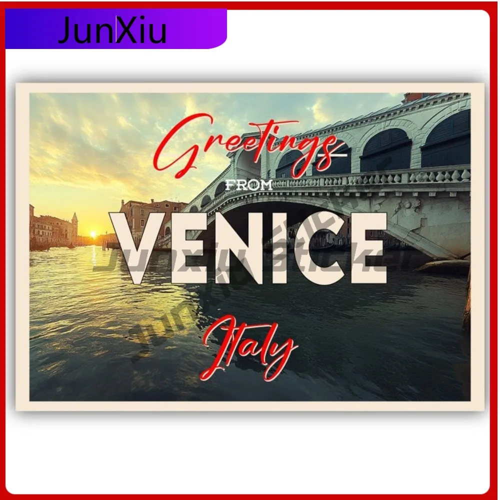

Greetings From Venice Italy Vintage Postcard Rialto Bridge Vinyl Stickers For Car Decoration Reflective Sticker Decorative Decal