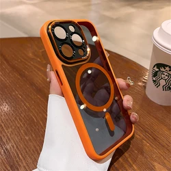 For Magsafe Magnetic Wireless Charger Case For iPhone 17 Air 16 15 14 13 12 Pro Max Lens Protection Transparent Shockproof Cover