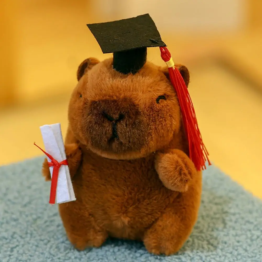 Gradation Hat Plush Capybara Toy Cute Capybara Keychain Pendant Stuffed Diploma Decoration Gift for Students Graduation Gifts