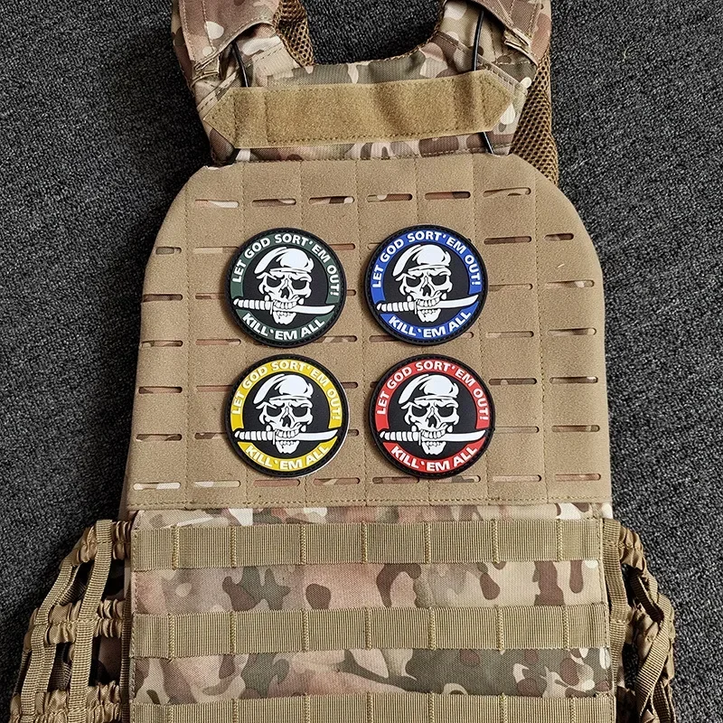 3D PVC Skull Rubber Patches No Knife  Life Tactical Military Decorative Patch One Shot  Kill Combat Badges for Cap Bags