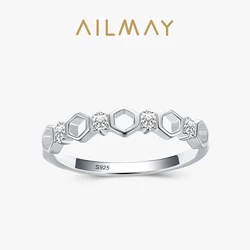 Ailmay Genuine 925 Sterling Silver Honeycomb Finger Rings for Women Clear CZ Ring For Women Fine Jewelry Valentine's Day GIFT