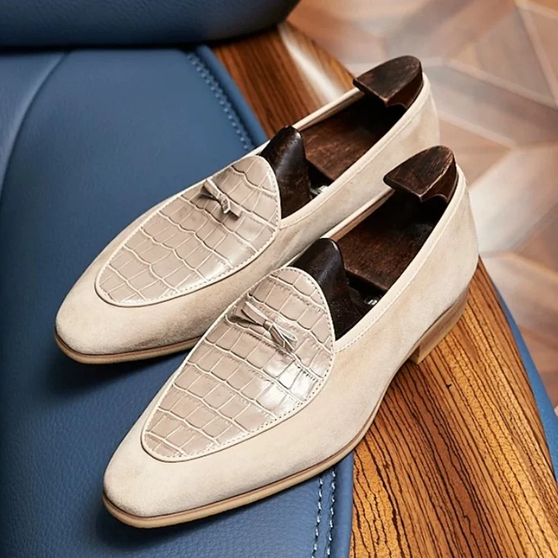 Men's Casual Leather Shoes Bowtie Bean Shoes Genuine Leather Retro Men Loafers Slip-on Gentlemen Cowhide Suede Dress Shoes