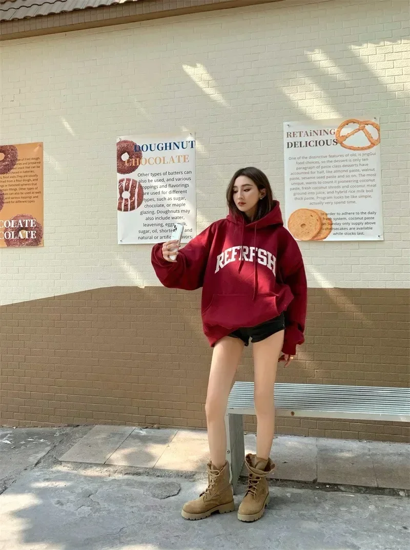 

Hooded Sweatshirt Women Oversized Hoodie Harajuku Korean Fashion Long Sleeve Pullovers Loose Casual Hoodies Winter Y2k Clothes