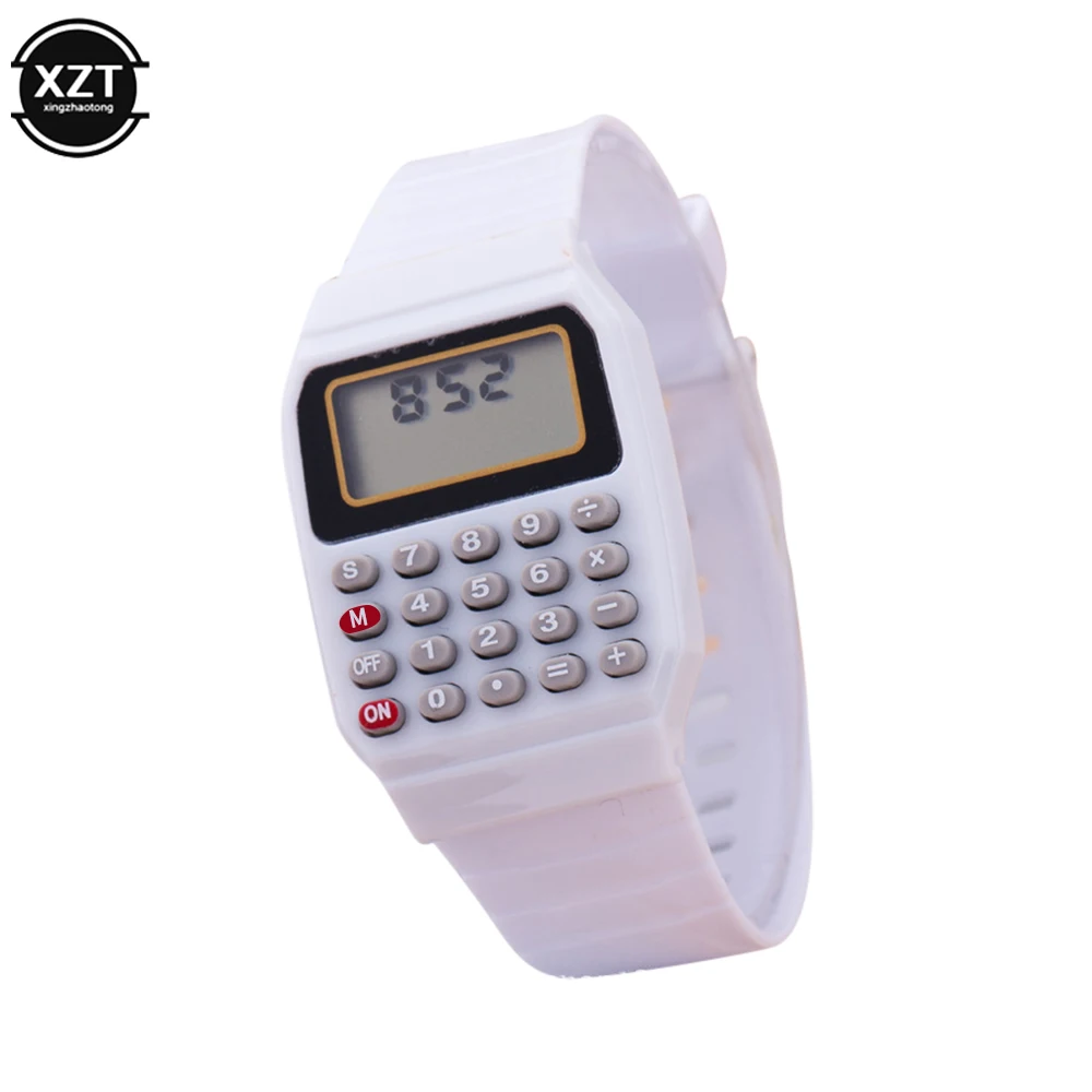 Calcolatrice elettronica per bambini Orologio da polso per computer in silicone Micro calcolatrice Data Orologio con tastiera creativa multiuso