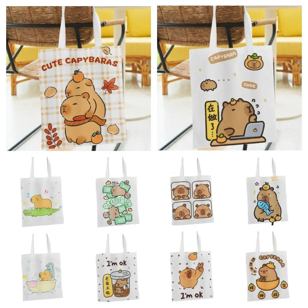 Cartoon Capybara Canvas Bag Gift High-capacity Storage Bag Cartoon Capybara Tote Commuting Daily Canvas Handbag