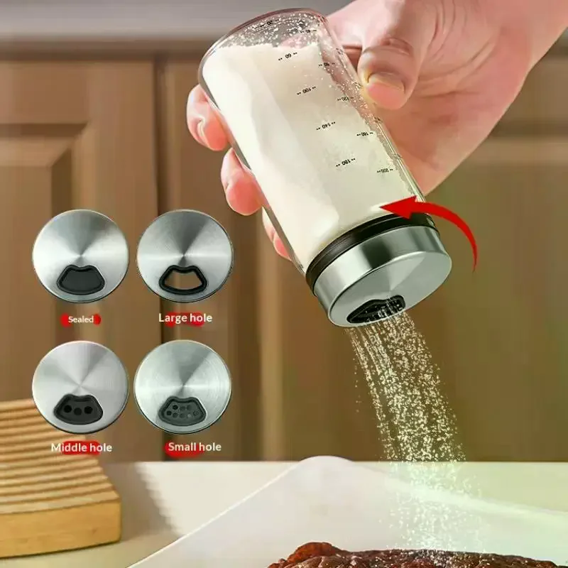200/300/500ml High Borosilicate Glass Seasoning Can Salt Sesame Solid Condiment Seal Bottle Pepper Spice Shaker With Rotary Lid