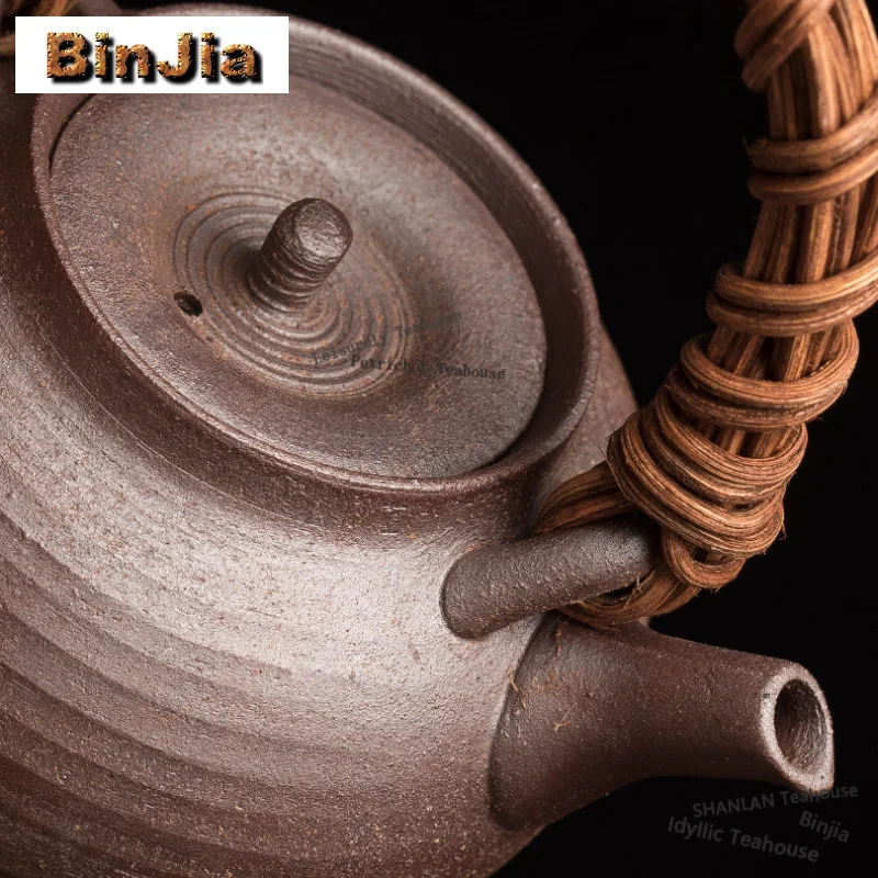 Coarse Pottery Rattan Loop-handled Pot Handmade Tea Infuser Pot Tea Soaking Kettle With Tea Warmer Tableware Decoration Gifts