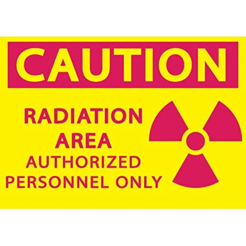 

Recycled Polystyrene "Caution Radiation Area Authorized Personnel Only" Safety Sign, Self-Adhesive, Magenta on Yellow 15CM PVC