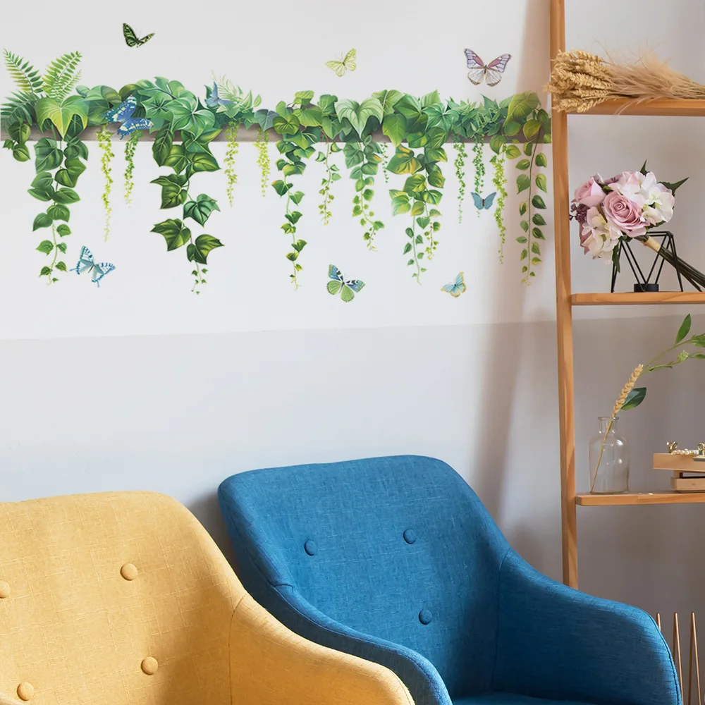 1pcs Green Plant Leaves Butterfly Study Living Room Wall Beautification Decorative Wall Stickers One Piece  Wall Sticker Bedroom