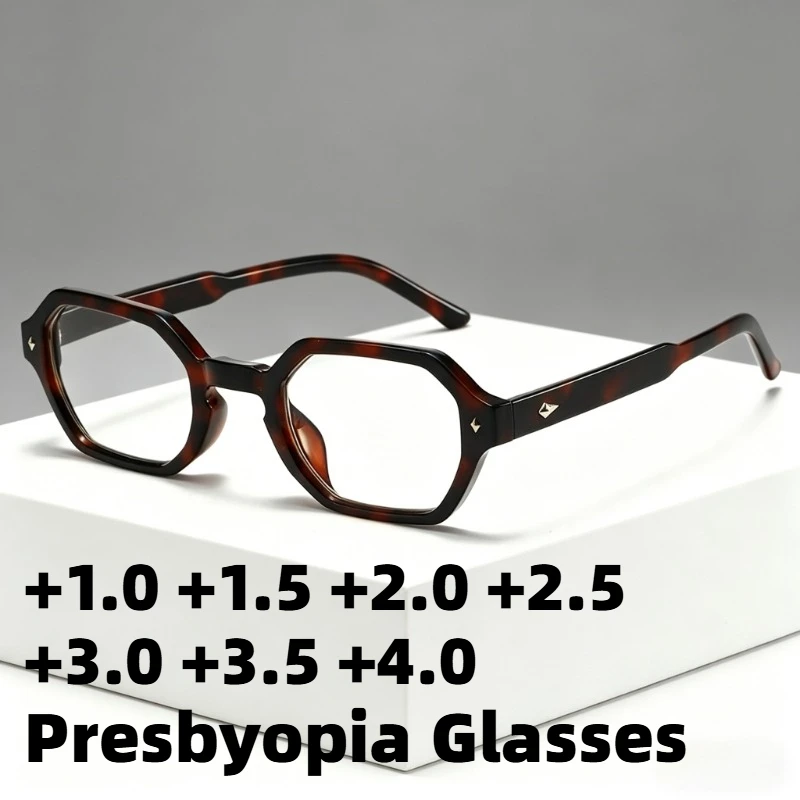 

New Retro Polygonal-Frame Anti-Blue Light Reading Glasses Fashionable Presbyopia Eyeglasses with Plus Diopter +1.0 To +4.0