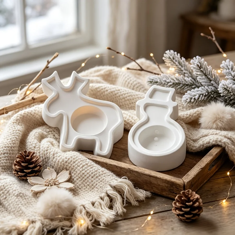 Clay Molds (Set of 2): Silicone Molds for Christmas Tea Light Holders (Snowman And Reindeer Designs)