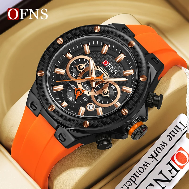 OFNS Fashion Hot Selling Men\'s Quartz Watch Trend Three Eyes Six Needle Multifunctional Watch Outdoor Waterproof Sport Men Watch