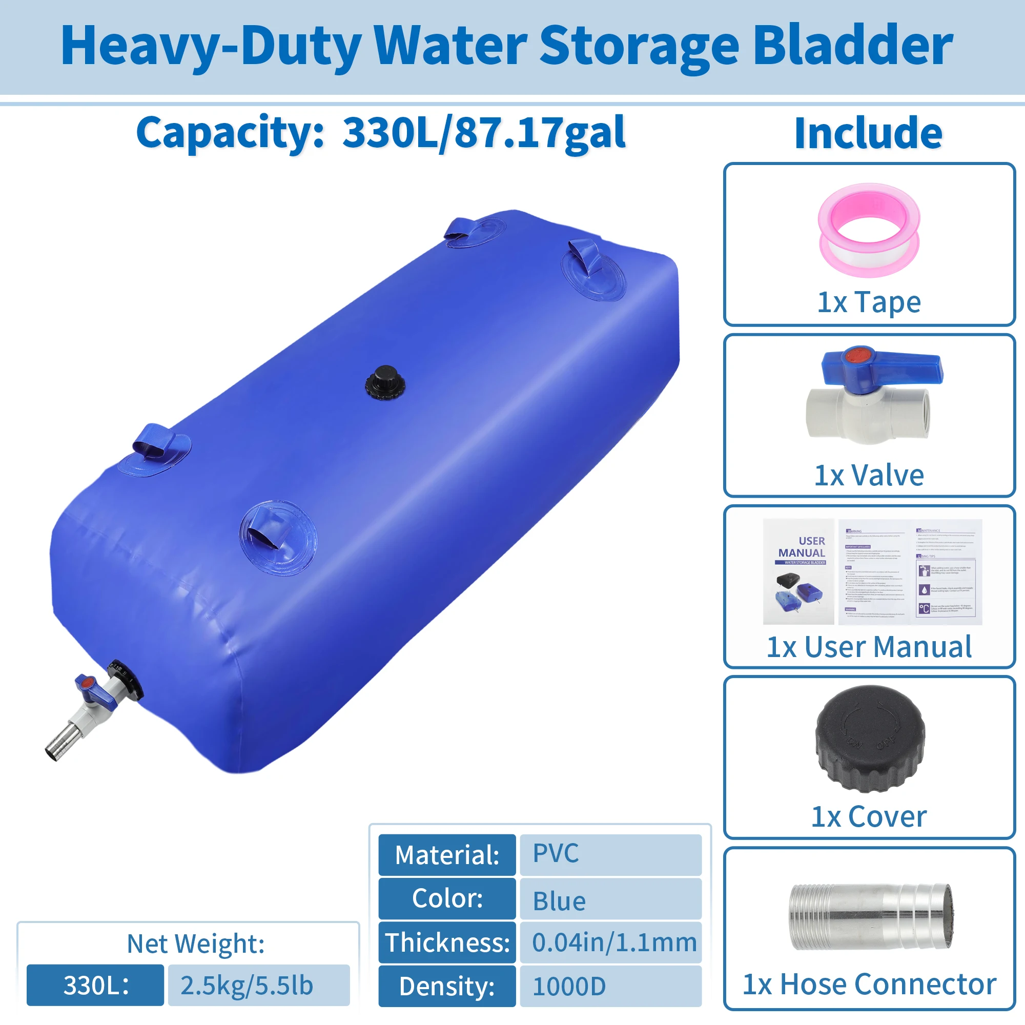 

UXCELL 330 L/87.17 Gal Water Bladder Storage Container Portable Water Tank RV Camping