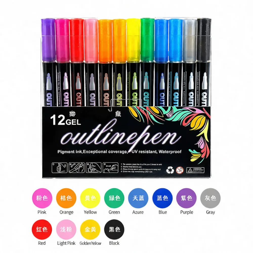 Metallic Shimmer Drawing Pens Double Line Markers For DIY Scrapbooking Journaling Creative Art Supplies School Stationery