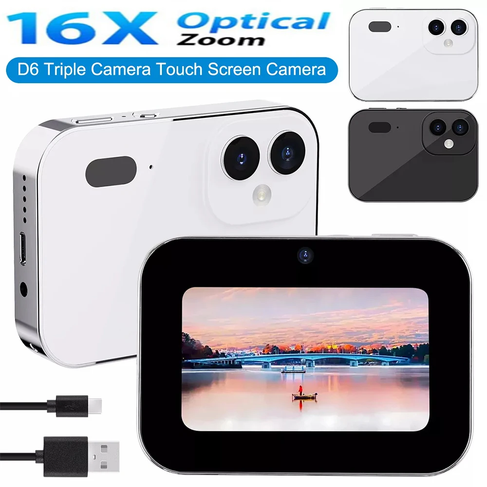 

Pocket Digital Camera 4K HD Camera Daily Recorder Music Player Touch Control Screen Vlogging Camera Night Mode 64MP Camcorder