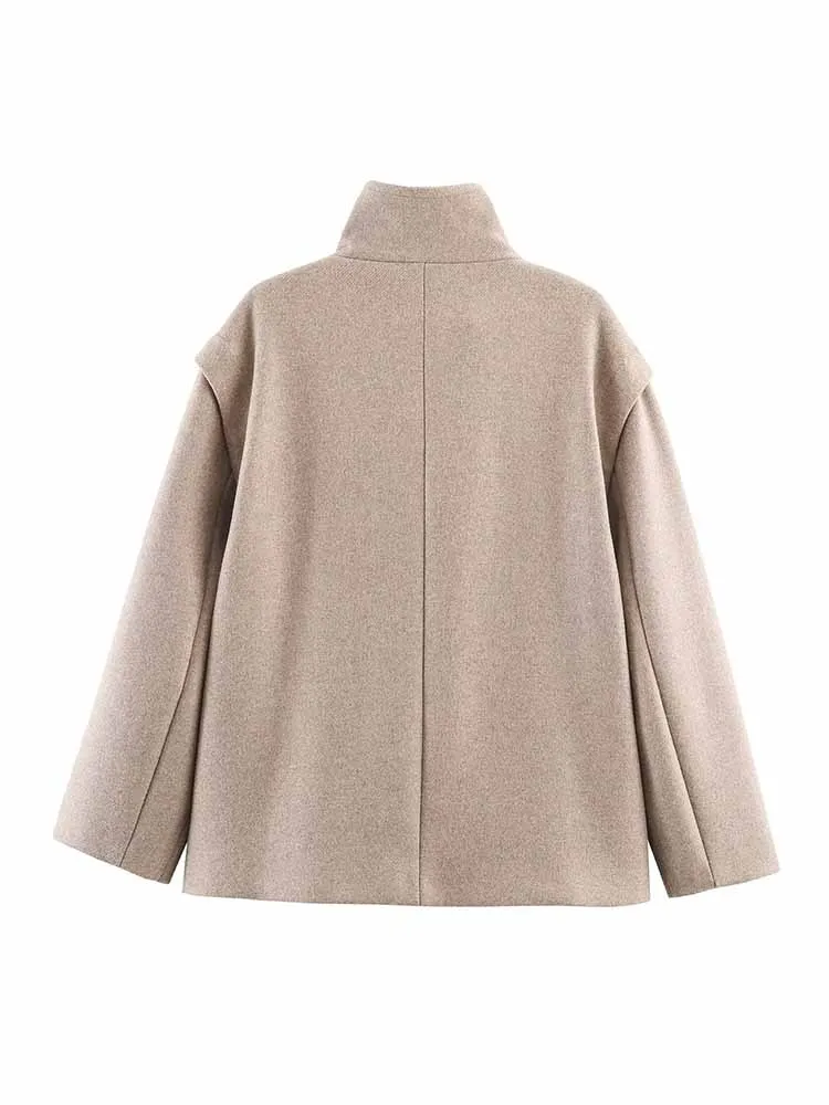 HH Woman Winter Fashion Casual Long Sleeves High Collar Solid Color Blended Fabrics Short Coat Female Versatile Commuting Jacket