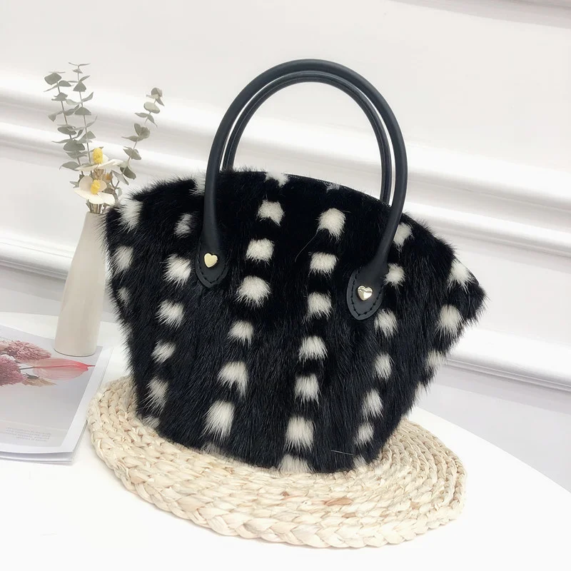 

Mink Fur Bag Real Fur Bucket Bag Women's Crossbody Shoulder Bag Fashion Plush Handheld Bag Luxury Ladies Shell Clutch Bag