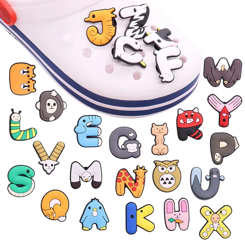 1PCS Animals Letters English Alphabet Shoes Charms PVC Accessories Kids X-mas Gifts Wristband Hole Slipper Decoration