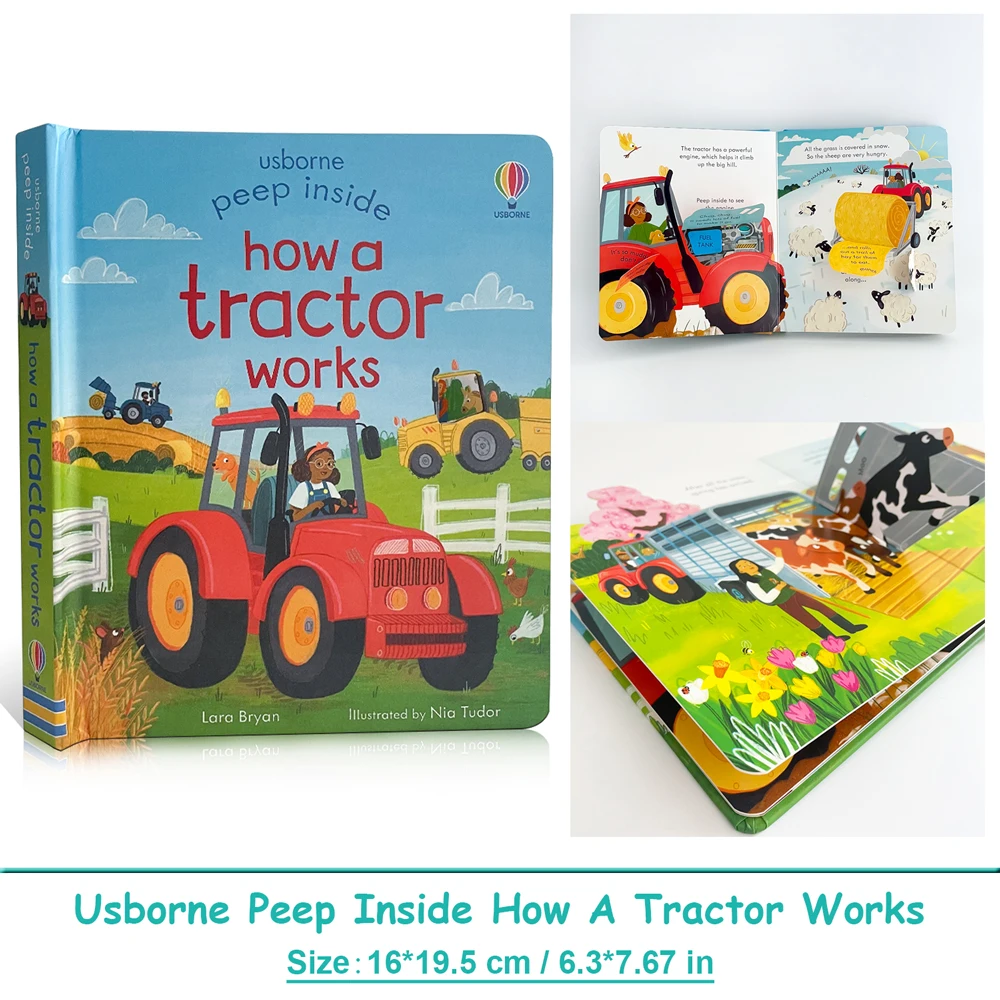 

Usborne Peep Inside How A Tractor Works Книги с картинками для детей Монтессори Образовательная книга для взаимодействия родителей и детей с клапаном на английском языке