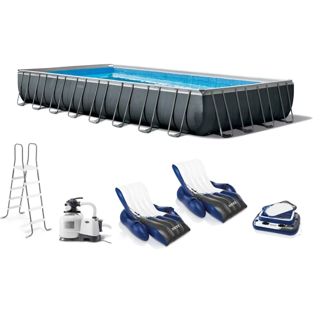 32'x16'x52 Rectangular Ultra XTR Above Ground Pool Kit: Sand Filter Pump, Ladder, Ground Cloth, Cover, 2 Floats, & Cooler